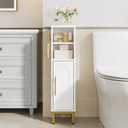 Bathroom Storage Cabinet, Corner Floor Cabinet with Door & Shelves, 2Hooks, Small Narrow Storage Organizer, Toilet Paper Cabinets for Small Space, White SC16313G