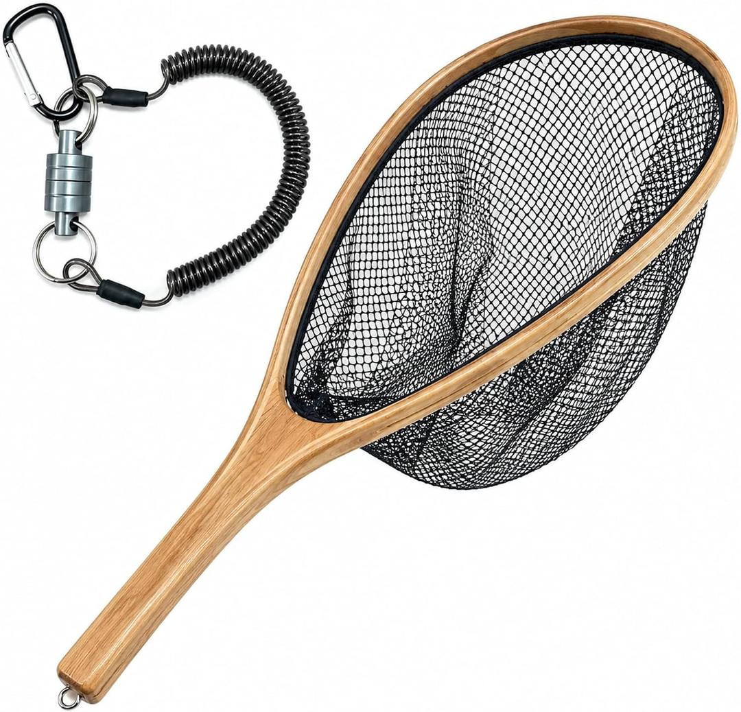 BasicGear Handmade Ultralight Wood Landing Nets for Flying Fishing, Large