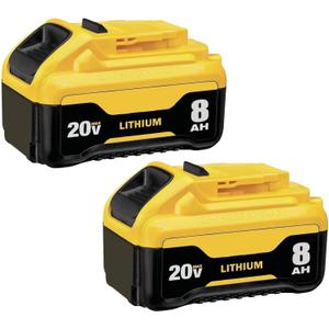 2Pack 8000mAh DCB200 Lithium-ion Battery Replacement for dewalt 20v Battery DCB200 DCB201 DCB203 DCB204 DCB206 DCB180 Compatible with Dewalt 20v Max Cordless Tools and Chargers with LED Indicator