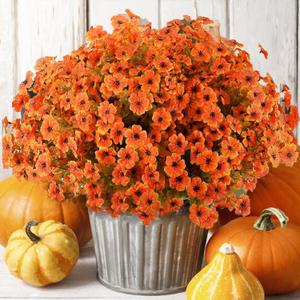 16 Bundles Artificial Mums for Outdoors Garden Home Decoration Fake Mums Decoration UV Resistant Fake Mums Silk Faux Flower Plastic Plants for Outside No Fade Fall Decor for Front Porch Pot Decor