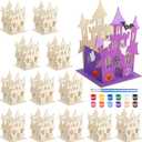 DoubleFill 12 Set Halloween Craft Kits for Kids DIY Unfinished Wooden Halloween Castle House with Paint Brush Bubble Stickers Art Project Set Painting Haunted Kits for Party Supplies Decoration