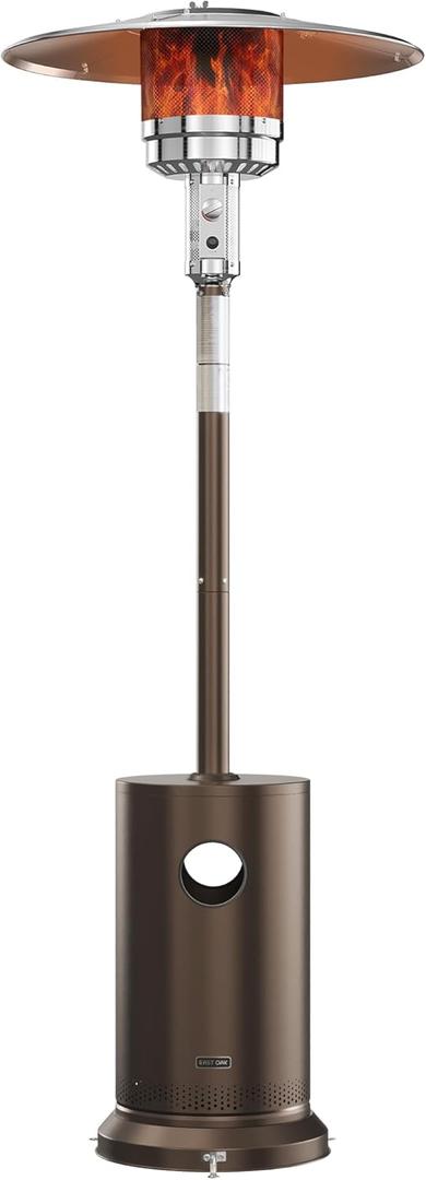EAST OAK 55,000 BTU Propane Patio Heater with Round Table & Stainless Steel Burner, Outdoor Heater with Wheels, Ideal For Large Patios, Gardens, Outdoor Events, and Commercial Use, Bronze (Brown)
