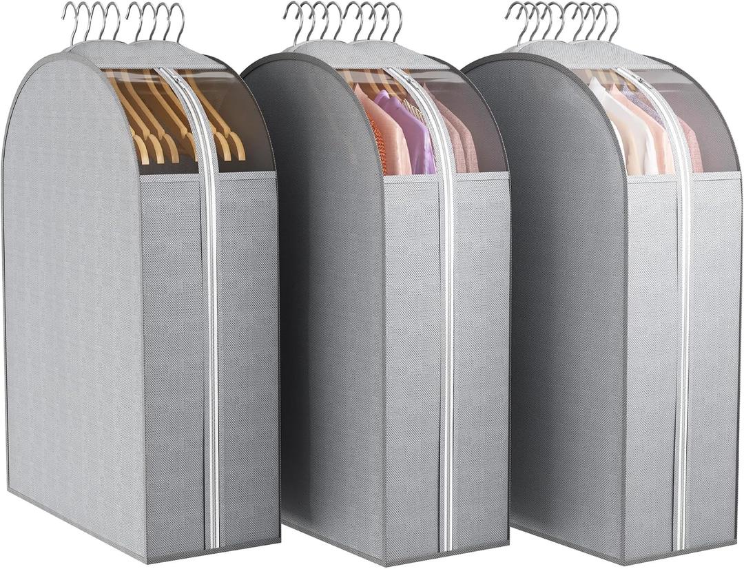 Liuoud 10" Gusseted Garment Bags for Hanging Clothes with Clear Window, 32" Suit Bags for Open Closet Storage, Clothing Cover for Coat, Dress, Jacket, Shirt, Fur Wardrobe Protector, 3 Packs
