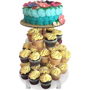 4 Tier Cupcake Stand, Cupcake Tower, Acrylic Cupcake Display Stand with Base, Tiered Dessert Stands for Party