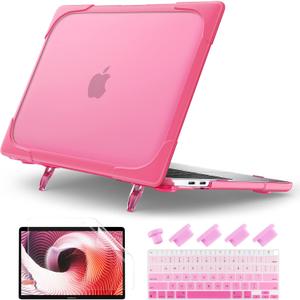Batianda for MacBook Air 13 inch Case 2020 2019 2018 A2337 M1 A2179 A1932 with Touch ID, Heavy Duty Plastic Hard Shell Case with Fold Kickstand & Keyboard Cover & Screen Protector, Rose