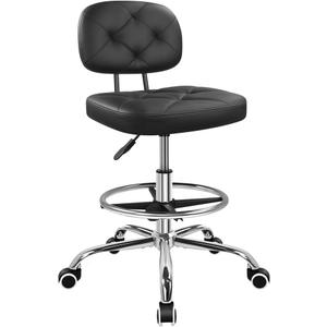 KKTONER Drafting Chair with Backrest Rolling Stool with Wheels Adjustable Footrest Swivel Chair Height Adjustable Office Chair for Shop Counter Studio Work Bar Kitchen (Black), Oversized