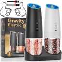 Rechargeable Electric Salt and Pepper Grinder Set,Tipuci Coarseness Adjustable LED Gravity Sensing Pepper Mill Shakers for kitchen gadgets (2 Pack -Black/White)
