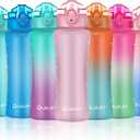 OLDLEY Kids Water Bottle with Straw 15 oz BPA-Free Leak-Proof Motivational Water Bottles with Time Marker for School Sports Travel Gym, Easy to Use for Girls Goys, 1 Straw Lid, Candy Pink