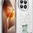 Unov Case Designed for OnePlus 13R 5G, Crystal Clear Phone Case with [Anti-Slip Embossed Pattern], Shockproof Slim Protective [Anti-Yellowing TPU] Back Cover, Rainbow Dinosaur