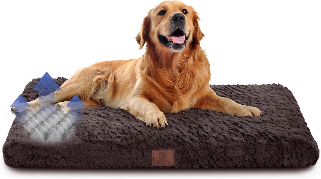 AMERICAN KENNEL CLUB Orthopedic Memory Foam Dog Crate Mat, Egg Crate Foam Cushion, Washable Cover, Non-Slip Base, Eases Joint Pain, Breathable, Durable, 42x27, Brown