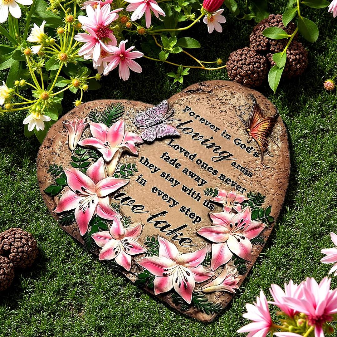 Memorial Garden Stone Sympathy Gift Memory of Loss of Loved One Condolence Gifts Remembrance Decor for Homes, Lawn and Garden Outdoor or Indoor (Heart Stone, 10 x 10 x 1IN)