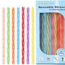 Reusable Stirrer Straws with Cleaner Brush Short Assorted color Plastic Pipes fit for Milk & Juice & Coffee & Smoothies & Cocktail & Kids Straws Kit (24Count-7.5in)