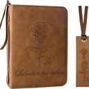 Bible Cover Case for Women, PU Leather Bible Case w/Detachable Wristlet Strap, Durable Bible Covers for Women, Waterproof Bible Cases for Woman, Debossed Floral Design