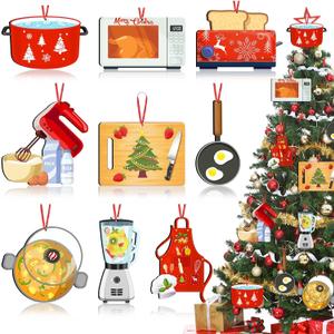 27 Pieces Wooden Christmas Cooking Ornament Kitchen Tree Ornaments Chef Bakers Apron Ornament Food Hanging Ornament for Kitchen Themed Xmas Tree Holiday Decoration