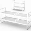 SNTD Shoe Rack - Expandable Shoe Organizer for Closet, Adjustable Metal Shoe Shelf Storage, Stackable Long Shoe Stand Holder for Garage, Entryway, Door Entrance (White, 2-Tier)