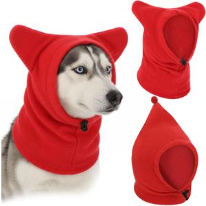 2 Pcs Winter Pet Hats Quiet Ears for Dogs Ear Muffs Dog Neck Warmer Scarf Hoodie Noise Protection Cover Beanie Head Wrap Costume for Medium to Large Pet Cats (Red)