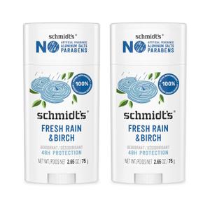 Schmidt's Aluminum-Free Vegan Deodorant Fresh Rain & Birch with 24 Hour Odor Protection, 2 Count for Women and Men, Natural Ingredients, Cruelty-Free, 2.65 oz Schmidt's Aluminum-Free Vegan Deodorant Fresh Rain & Birch with 24 Hour Odor Protection, 2 Count for Women and Men, Natural Ingredients, Cruelty-Free, 2.65 oz