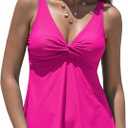 Hilor Underwire Tankini for Women Flattering Swim Tops Push Up Swimsuit Loose Fitting Bathing Suits Top Hot Pink 12