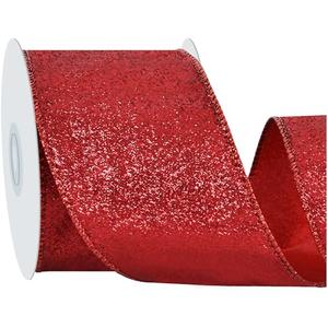 pack Of 2 RIBBOOO Red Glitter Ribbon, 2.5 Inch 10 Yards Sparkly Wired Edge Fabric Ribbon for Craft, Wreath Bow, Gift Wrapping, Christmas Party Decoration