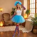 4PCS Blue Tulle Tutus Costume Set Mesh Tutus Skirt Puffy Headband Bow Socks Arm Gloves for Women World Book Day Halloween Cosplay Party Dress-Up Festival Costume Accessories Outfit