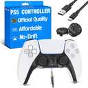 Were66 Upgraded for PS5 Controller Bundle,Wireless Remote Compatible with PS5 Pro/Slim/PC,No Drift Hall Effect Joysticks,Dual Vibration1 White Pa5 Gamepad and 2 Thumbsticks