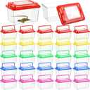 LemonRoad 25 Pcs Plastic Reptile Terrariums Carrier Cage Enclosure Snake Breeding Box Hatching Container Fish Tank with Ventilated Lid for Tarantula Spider Turtle Hermit Crab Lizard (5.1x3.5x3.5 Inch)
