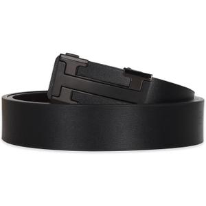 Men&Womens Leather Dress Belt Business Automatic Buckle Belt Color-Black Silver Gold (41 inches Length Adjustable)