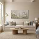 SENROLAN Hydrangea Floral Canvas Wall Art, Cream White and Dusty Blue Botanical Print, Large Panoramic Vintage Garden Decor for Living Room Bedroom, Ready to Hang, 58 x 29 Inches