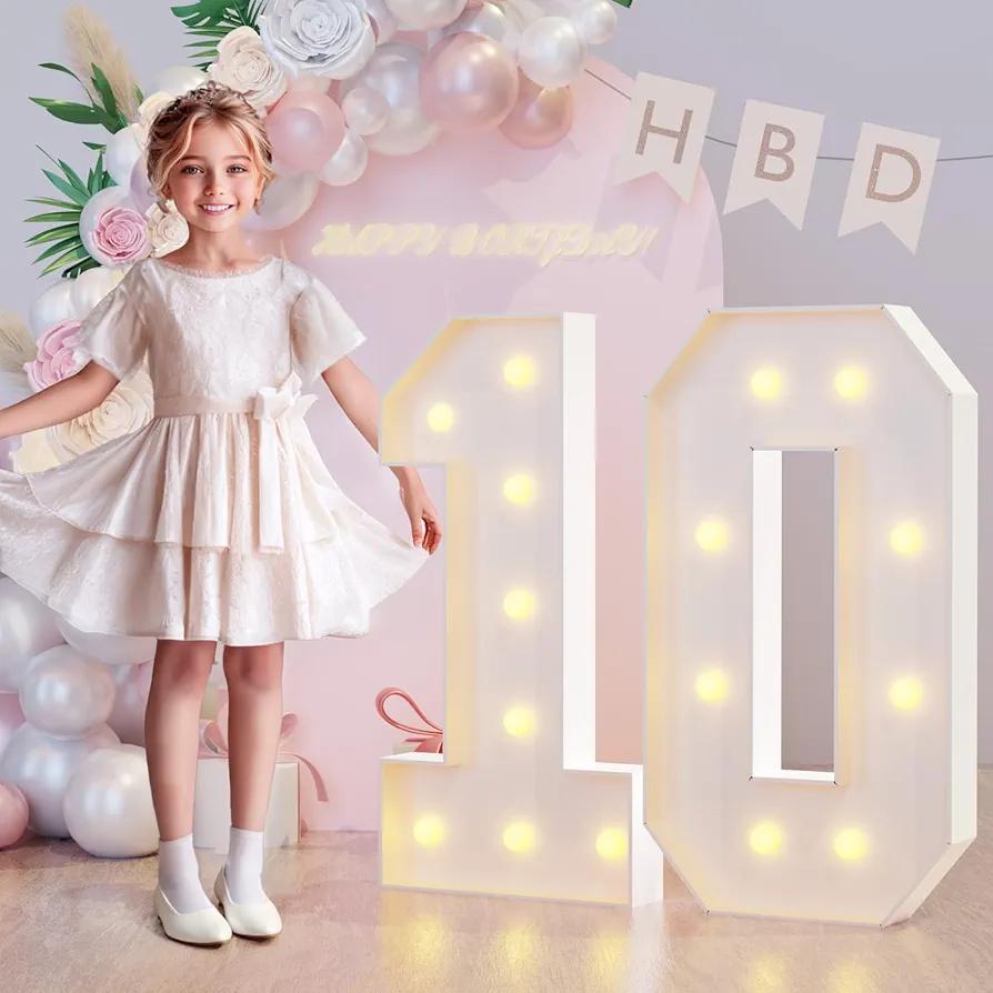JoyMuse 3FT Marquee Light Up Numbers 10, 10th Birthday Decorations for Girls Boys, Large Marquee Numbers 10 Ten Years Olds Party Decor, Big Mosaic Number Anniversary Decorations