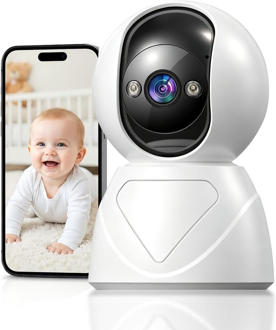 Baby Monitor with Camera and Audio, 3MP 360 Pan Tilt Indoor Camera, 3X Zoom, Smart Motion Tracking, Color Night Vision, 5G/2.4G WiFi, 2-Way Audio, Pet Camera, SD/Cloud