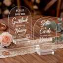 1 PCS Acrylic Wedding Signs for Ceremony Reception,5x7 Inch Clear Wedding Signage with Stand,Gifts and Cards