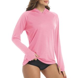 KEFITEVD Womens UPF 50+ Sun Hoodie Shirt Long Sleeve Fishing Hiking Hooded UV Shirts Lightweight Quick Dry Tops (Pink, S)