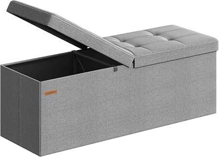 Ottoman with Storage Bench Folding Foot Rest Stool Linen