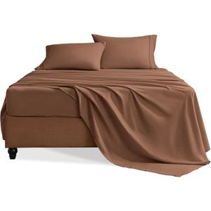 Queen Sheet Set, 4 Pieces Hotel Luxury Soft Microfiber Queen Bed Sheets Set, Up to 16" Deep Pockets, Oeko-Tex Sheets with Elastic, Breathable, Wrinkle Free (Brown,Queen)