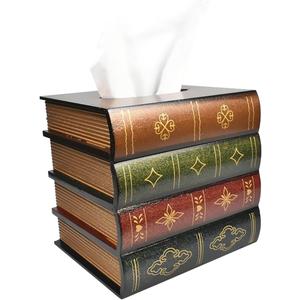 Hand-Made Retro Wooden Antique Book Tissue Box Cover Square Tissue Holder Dispenser Paper Cover Case Napkin Holder Home Decor for Bathroom Living Room Office car Kitchen (Coffce)