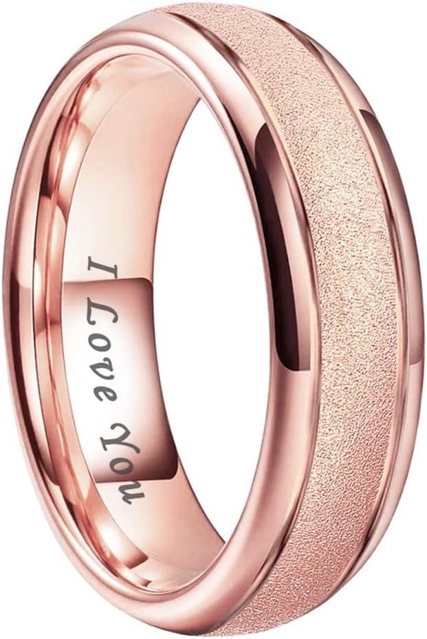 6mm 8mm Black/Gold/Rose Gold/White Tungsten Rings for Men Women Fashion Engagement Wedding Bands Sandblasted Finish I Love You Engraved Comfort Fit