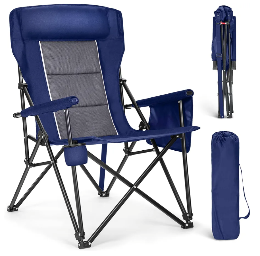 ALPHA CAMP Oversized Folding Camping Chairs High Backrest Heavy Duty Lawn Chairs for Adults Support 500 LBS Portable Camp Chairs with Cup Holders Large Side Pocket for Outdoor