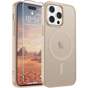 SUPFINE Magnetic for iPhone 14 Pro Max Case(Compatible with MagSafe)(Military Grade Drop Protection) Slim Translucent Matte Shockproof with Anti-Fingerprint Phone Case,Desert Gold
