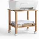YUFAM 2 Tier Printer Stand with Storage,Under Desk Shelf Printer Table,Small Printer Stand with Wheels,Rolling Printer Cart for Office (11.8"D15.7"W15.3"H, Wood)