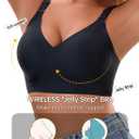 Womens Deep V Bras Wireless Comfortable Bra Supportive No Underwire Bras Tshirt Push Up Bralettes Plunge Seamless Bra (Black, S)