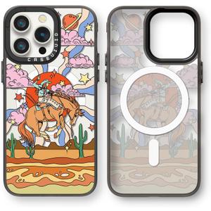 Magnetic for iPhone 15 Pro Max Magsafe Case Cute Aesthetic - Durable Fashion Funny Phone Case - Girly Cowboy Vaquero Pattern Print Cover Design for Woman Girl 6.7 inches Black