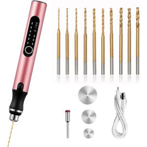 3-Speed Cordless Mini Drill Pen With 10 Small Drill Bits, Rechargeable Electric Hand Drill Pin Vise, Resin Drill Set For Jewelry Making, Resin, Plastic, Wood, Keychains DIY (PINK)