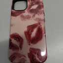 Cute Red Lip Print Kiss Marks Aesthetic Phone Case for iPhone 14/13 (6.1"), Shockproof Soft TPU & Hard PC Hybrid 2-Layer Protective Phone Cover for Teen Girls Women