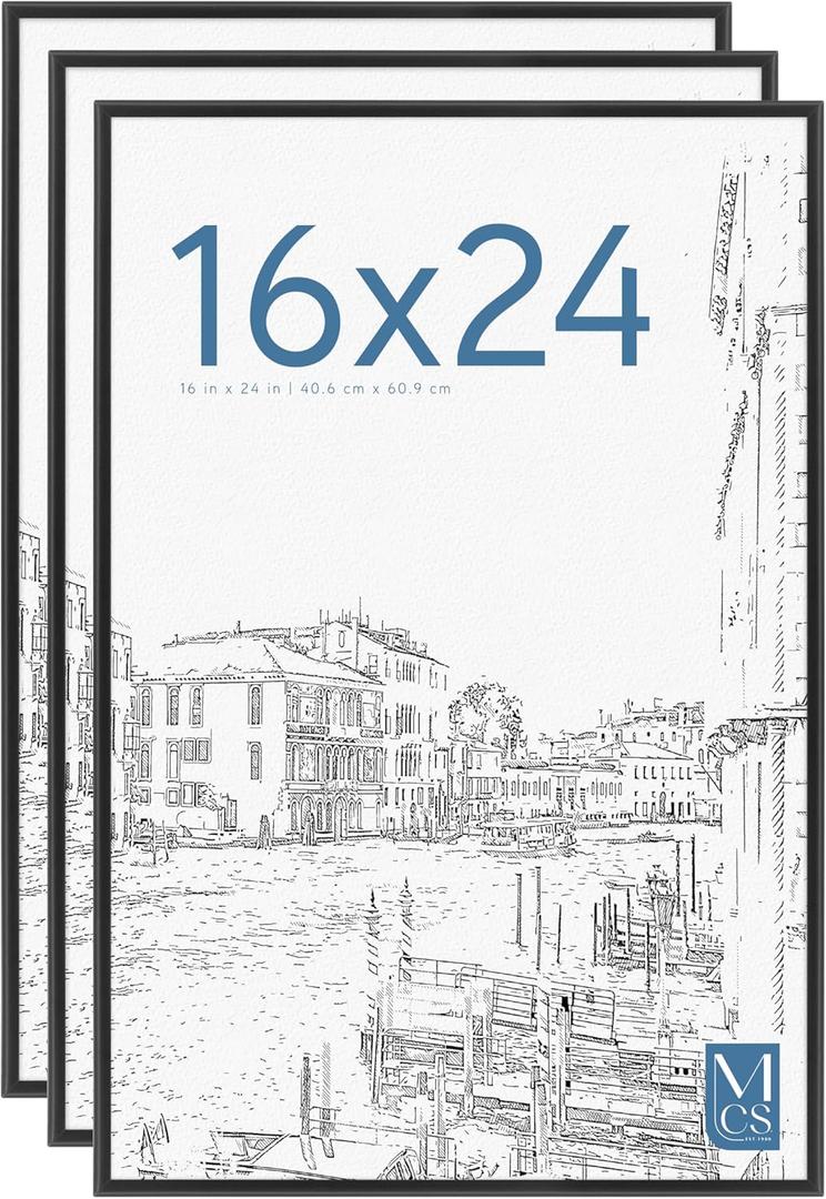 MCS The Original Poster Frame 3-Pack (16"x24") Black - Shatter-Resistant Cover - 1/3" Profile - Lightweight - Vertical & Horizontal Wall Hanging - Large Picture Frames for Posters, Art Prints, Photos