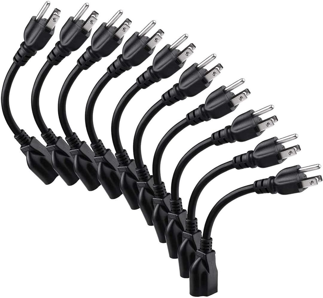 Miady Short Power Extension Cord Outlet Saver, 16AWG/13A, 3 Prong (10 Pack, Black, 8 Inch, ETL Listed)