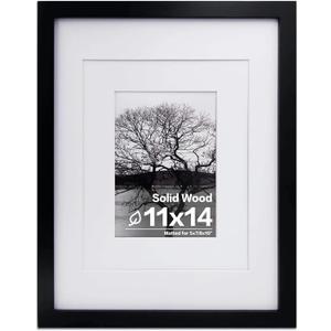 4 x Egofine 11x14 Picture Frame Black - Photo Frame Made of Solid Wood Covered by Plexiglass for Table Top Display Pictures 5x7/8x10 with Mat or 11x14 Without Mat with Wall Mounting Hardware