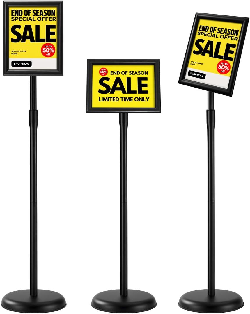 sign holder stand, floor standing sign poster stand for display, heavy duty pedestal signage stand for diplay menu advertising (Black, 8.511)