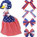Independence Day Porch Goose Outfit With 4 Bows - Patriotic Costume for 23"/ 17'' Lawn Geese, 4th July Porch Goose Decor With Red White Blue Garden Clothing Accessories