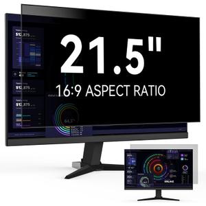 21.5 Inch Computer Privacy Screen Filter for 16:9 Widescreen Monitor, Removable Eye Protection Anti Glare Blue Light Filter Privacy Shield, Anti Scratch Anti Spy Screen Protector Film 21.5 in