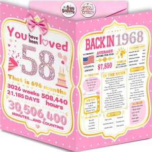 Pink 58th Birthday Card Gift Decorations Gift for Women Her, 10.6 x 7.9 inches